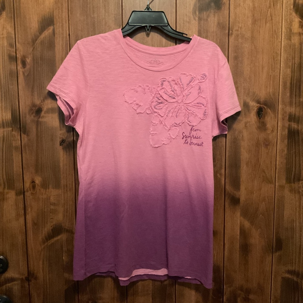 Old Navy Pink to Purple Ombre Floral Appliqué Tee